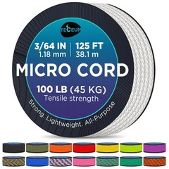 Micro Paracord – White – 1.18mm x 38m – Micro Utility Cord – Thin Braided…