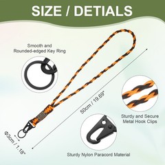 Paracord Keychain Carabiners Clip, 2Pcs& 19.7/6″ & Orange and Black