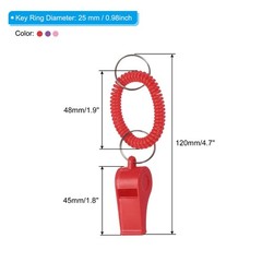 6Pcs Sport Whistles Plastic Whistle with Stretchable Bracelet Red Purple Pink