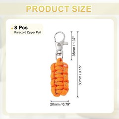 Reflective Paracord Zipper Pull, 80 mm Length for Backpack (8 Pack, Orange)