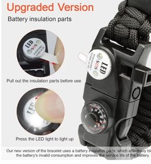 20-in-1 Survival Paracord Bracelet LED SOS Light Fire Starter Compass Whistle