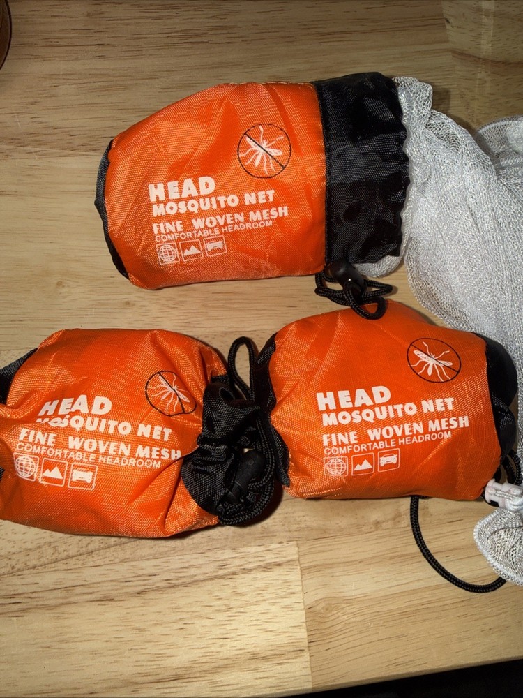 Head Mosquito Net 3-Pack, Fine Woven Mesh w/Drawstring, Bug Face Net, Hike Camp