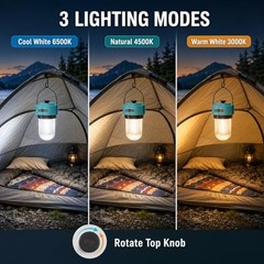 Rechargeable Camping Lantern, USB-C Dimmable Warm Light, IPX4 Turquoise Blue