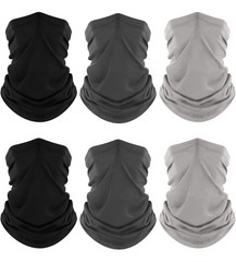 Fuinloth Neck Gaiter, 6 Pack Cooling UV One Size, 2 Black+2 Gray+2 Light Gray