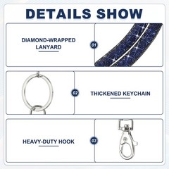1Pack 15.7″ Rhinestone Lanyard for Keys, Dark Blue