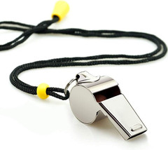 Whistle, 2 Pack Stainless Steel Sports Whistles with Lanyard, Loud Crisp Sound W