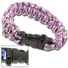 Skullz Purple Camo Paracord Survival Bracelet with Whistle – Type III Cord – 10″