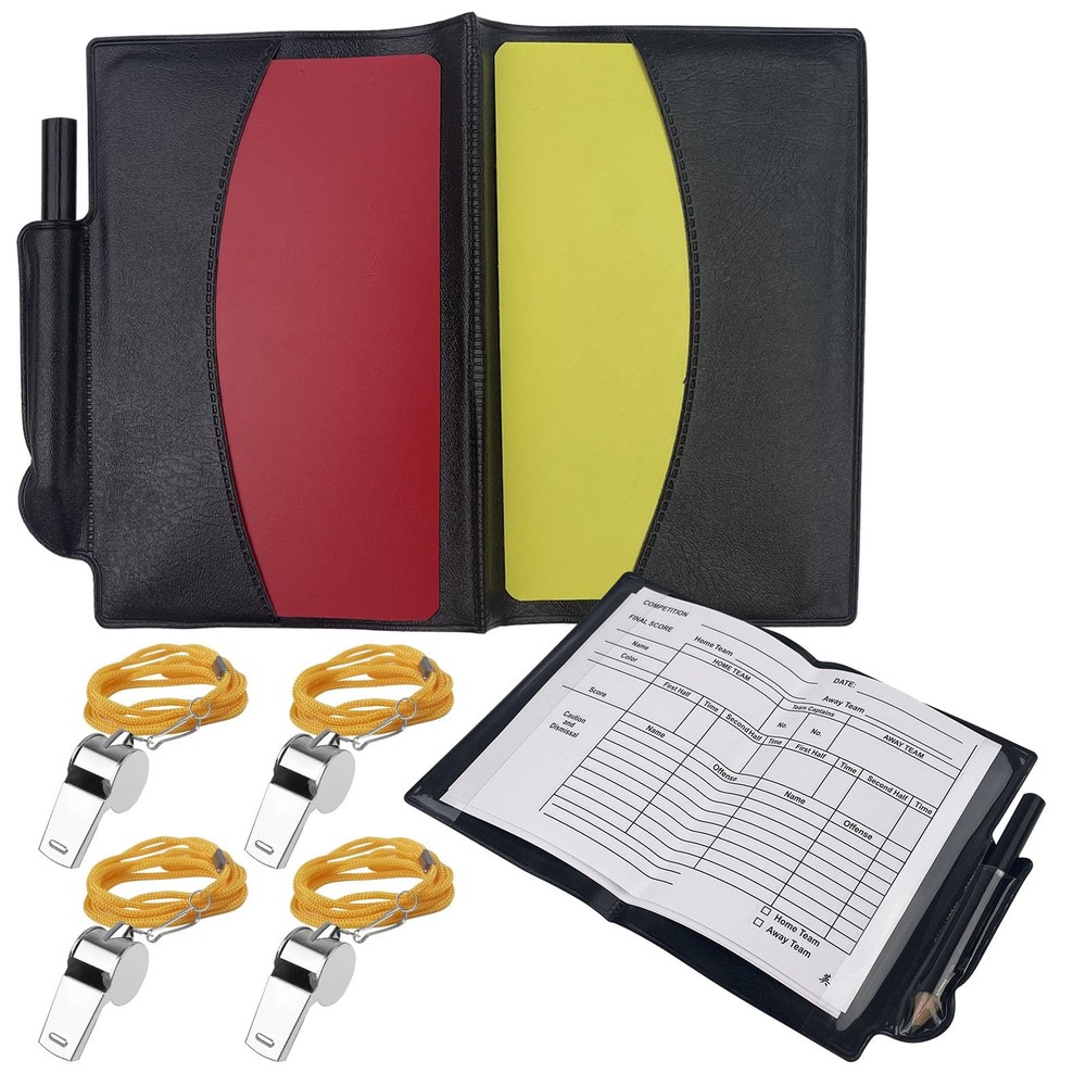 Referee Set Football, Sports Referee Cards with 4 Metal Whistle,…