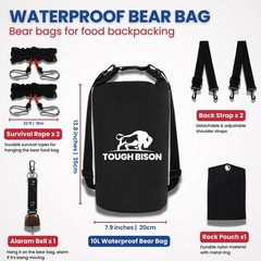 Bear Bag Hanging Kit – 10L Waterproof Bear Proof Food Storage Bag, 2 Straps, …