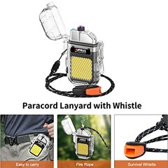 Waterproof 3 Modes of Flashlight Windproof Lighter Dual Arc Electric Black