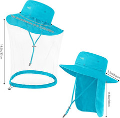 Boonie Sun Hat with Concealable Mesh Net and Neck Flap, Water Resistant Light Sk