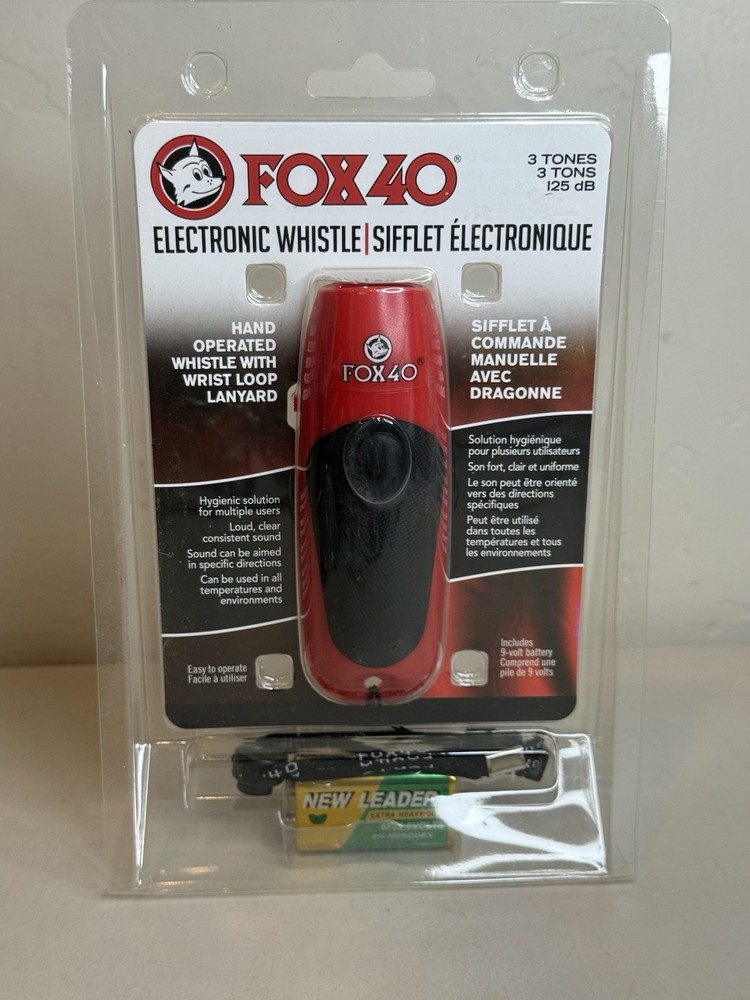 Fox 40 Electronic Whistle With Wrist Loop Lanyard And 9 Volt Battery Red New