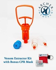 Archer MedTech Brand Ven-Ex venom extractor kit with Bonus keychain CPR shield.