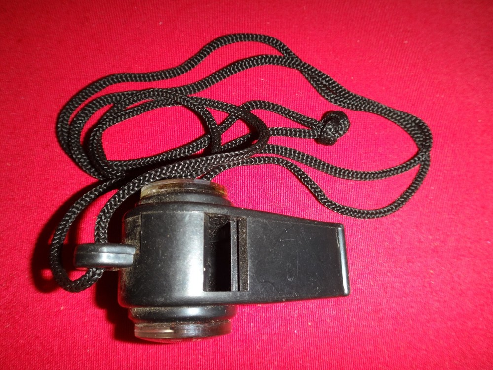 New Black Plastic Whistle With Compass, Thermometer and Lanyard