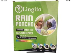 Lingito Rain Ponchos Family Pack | Emergency Raincoat Drawstring of 12 Ct