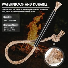 10 Pcs Tinder Fire Starter Rope with 10 Pcs Survival Wick Cord Tinder Aluminum