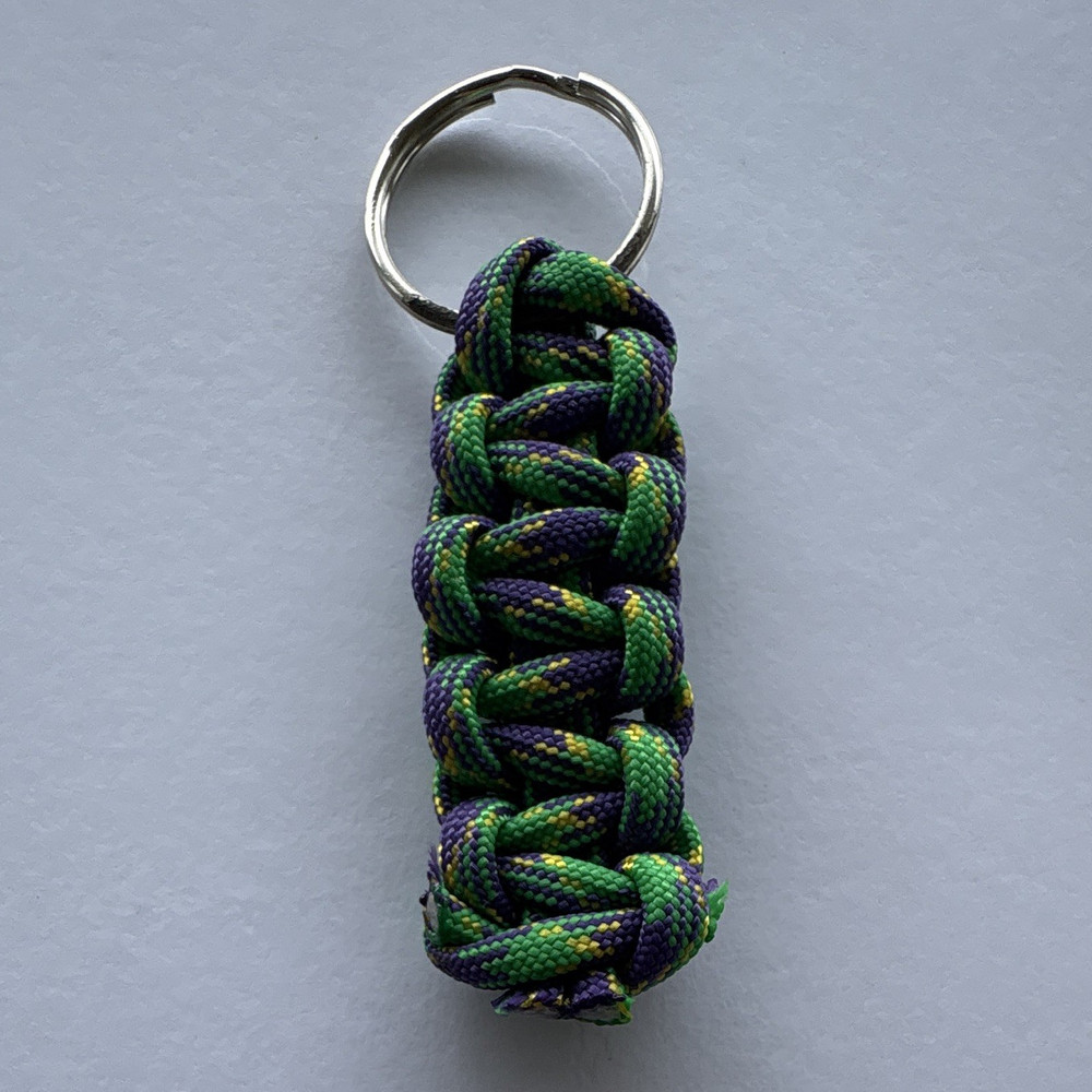 Green, Purple and Yellow Paracord Keychain Fob w/ Split Ring, 2.25in, 1 Pack