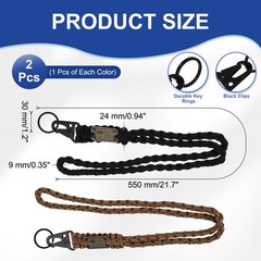 2Pcs Paracord Lanyard, Strong Lanyard with USA Flag, Black, Brown