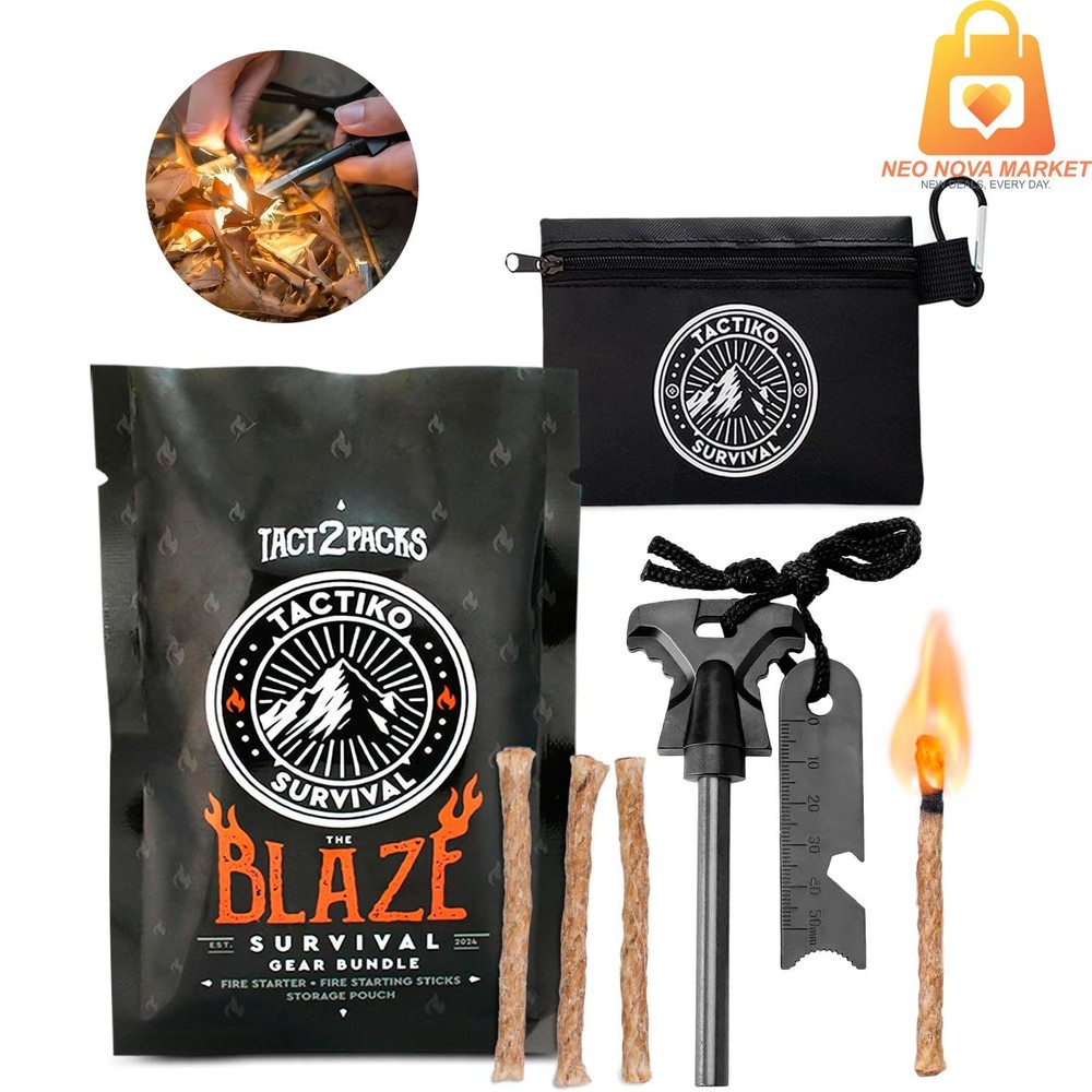 4″ Ferro Rod Fire Starter Kit Emergency Survival Kits Camping Hiking Hemp Rope