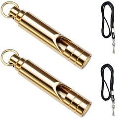 2 Pack Brass Emergency Whistles with Lanyard for Kayak Life Vest Boating