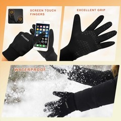 ihuan Winter Waterproof Gloves for Men Women Warm Large, Classic Black