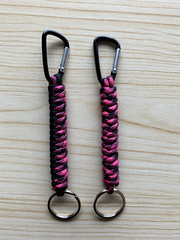 Set of 2, Survival Paracord Lanyard Keychains w/Carabiner RosaNoche & Black