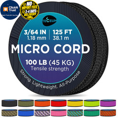 TECEUM Micro Paracord Rope – Thin Braided Cord for Crafting, 125 ft, Black