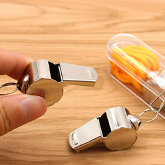 Whistle Referee Football Sports Metal Silver Rope Keyring School Rugby (Pack 2)