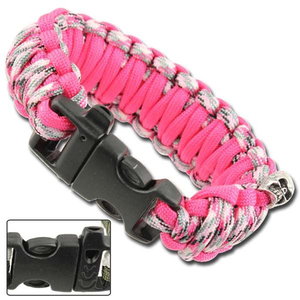 Emergency Paracord Bracelets, Survival Bracelet with Whistle – Double Pink