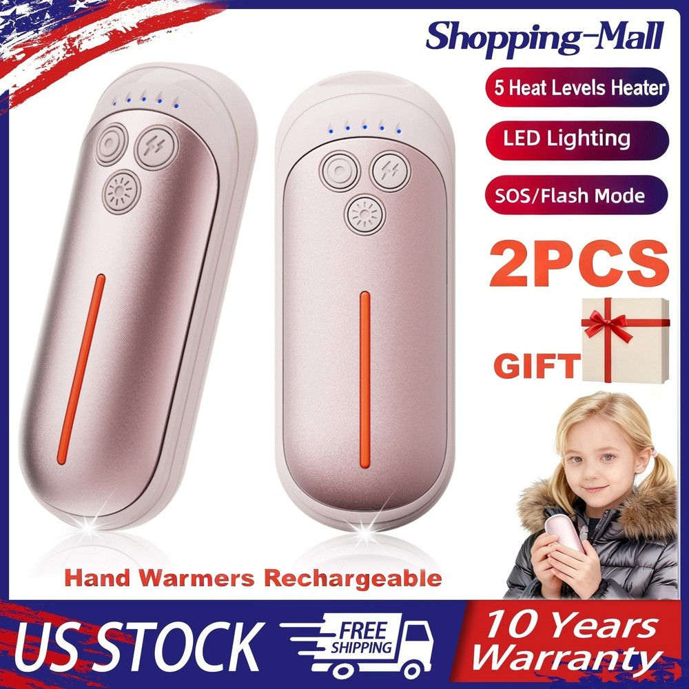 Gift Pocket Rechargeable Hand Warmers Pink 5 Heating LED/SOS/Strobe In/Outdoor-2