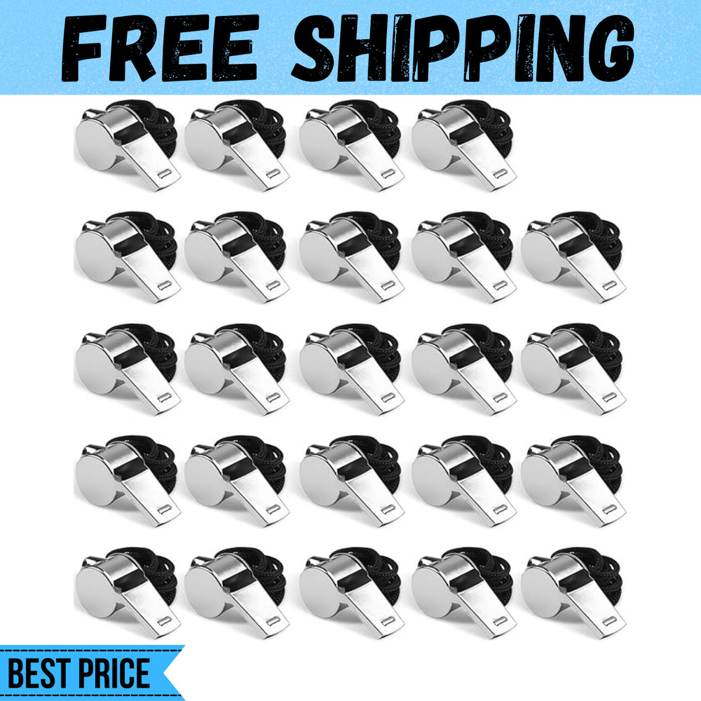 Whistle, 24 PCS Professional Stainless-Steel Whistles with Lanyards in Bulk, Ver