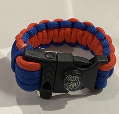 Paracord Survival Bracelet with Compass & Whistle Red blue Adventure Bracelet 7”