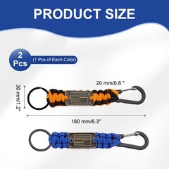 2Pcs Paracord Keychains, Paracord Keychain with USA Flag, Orange, Blue