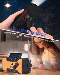 Emergency Solar Hand Crank Weather Radio 2000mAh Power Bank Charger Flash Light