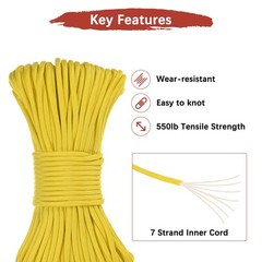 1PCS 4 mm 102FT Guyline Camping Paracord 7 Strands for Camping Tents, Yellow