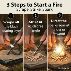 Ferro Rod Fire Starter Survival Kit, Flint and Steel Striker, 4 x 3/8 in