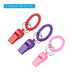 6Pcs Sport Whistles Plastic Whistle with Stretchable Bracelet Red Purple Pink