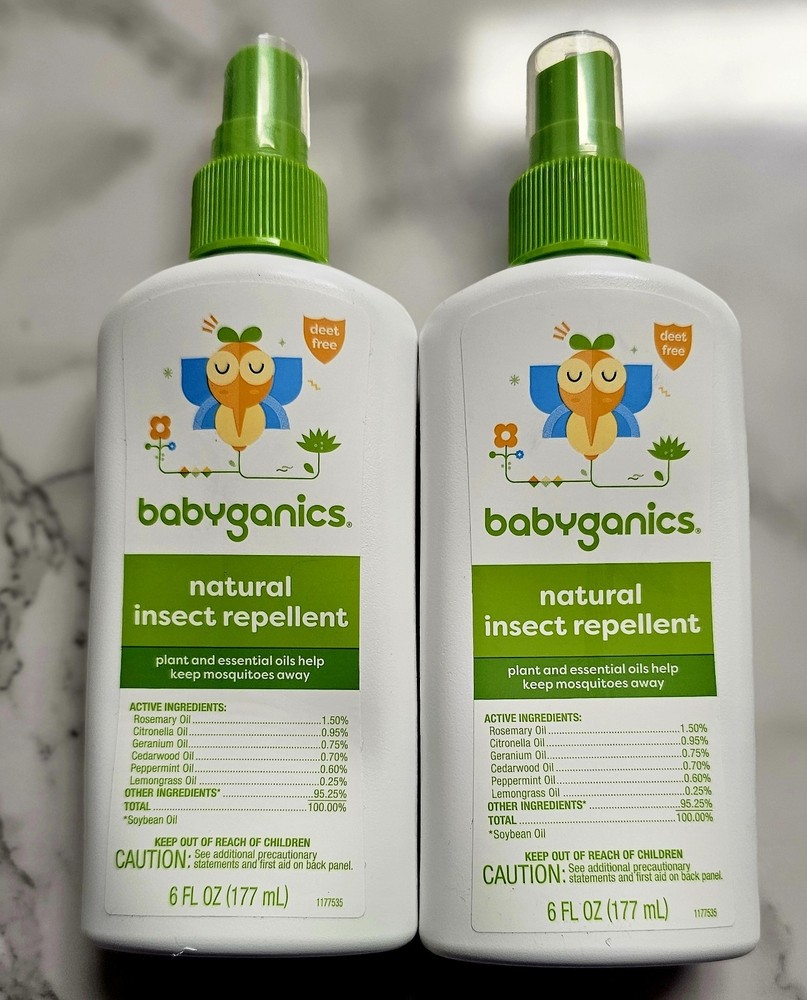 Lot (2) Babyganics Natural Insect Repellent Pump Spray 6oz/177ml Each New A314