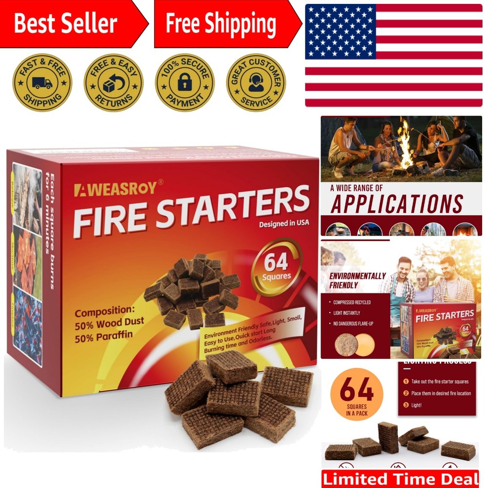Long-Lasting Fire Starter Squares – 64 Eco-Friendly Cubes for BBQ & Fireplaces
