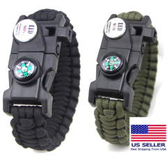 Paracord Survival Bracelet Fire Starter Compass Whistle SOS LED Light USA SHIP