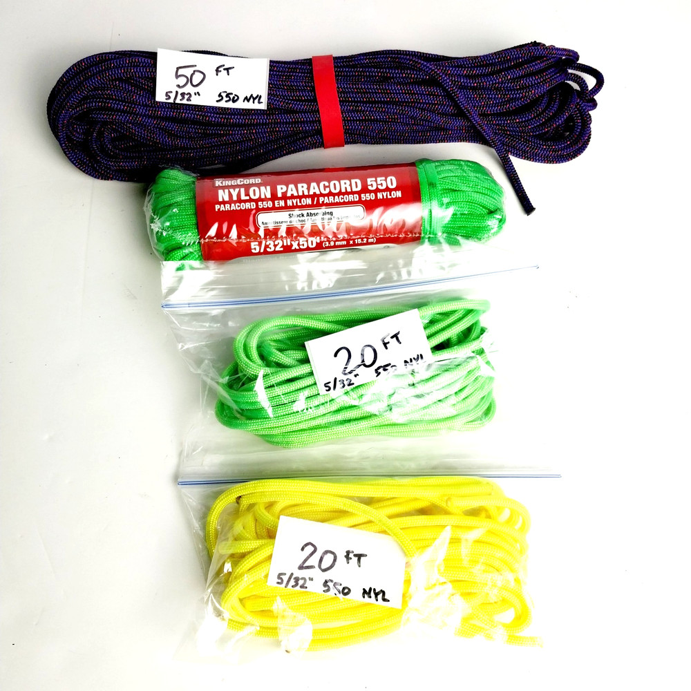 Lot of 4 Nylon Paracord 550 Diamond Braid 5/32″ Ropes 2 x 50ft and 2 x 20ft