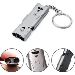 1pc Stainless Steel Double Tube Survival Whistle High Frequency Emergency Signal