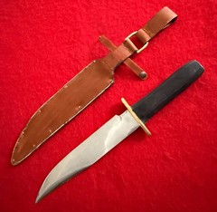 Vintage Bowie Knife Full Tang Brass Guard Wood Handle with Leather Sheath