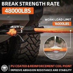 Kinetic Rope Kit (Reflective) w/ 2 Soft Shackles, 48000Lbs, 1in x 30ft, Heavy