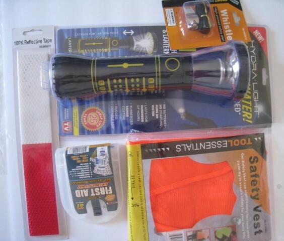 50pc Car emergency: flashlight&lantern runs on water, safety vest, 37 first aid