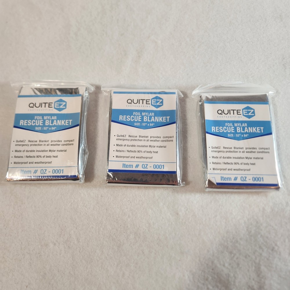 3 Pack QuiteEZ Foil Mylar Rescue Blanket 52″x84″ *New*