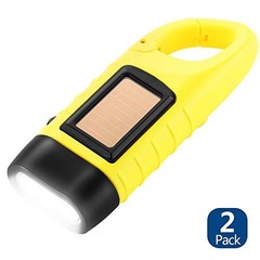 2-Pack Hand Crank Solar Powered Emergency LED Flashlight, Survival Yellow