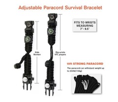 20-in-1 Survival Paracord Bracelet LED SOS Light Fire Starter Compass Whistle