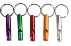 5 Pc. Aluminum Alloy Emergency Survival Whistle’s w/ keychain, Multiple Colors.