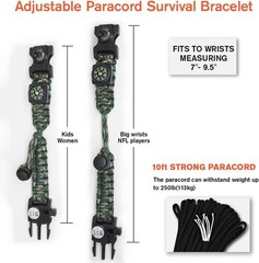 20 in 1 Survival Paracord Bracelet Adjustable Gear Kit with SOS LED Light,
